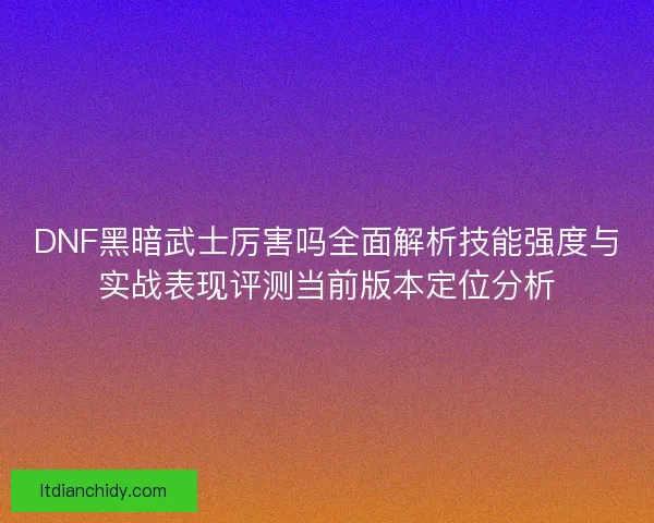 DNF黑暗武士厉害吗全面解析技能强度与实战表现评测当前版本定位分析